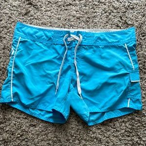 Vibrant Aqua Swim Shorts with White Accents